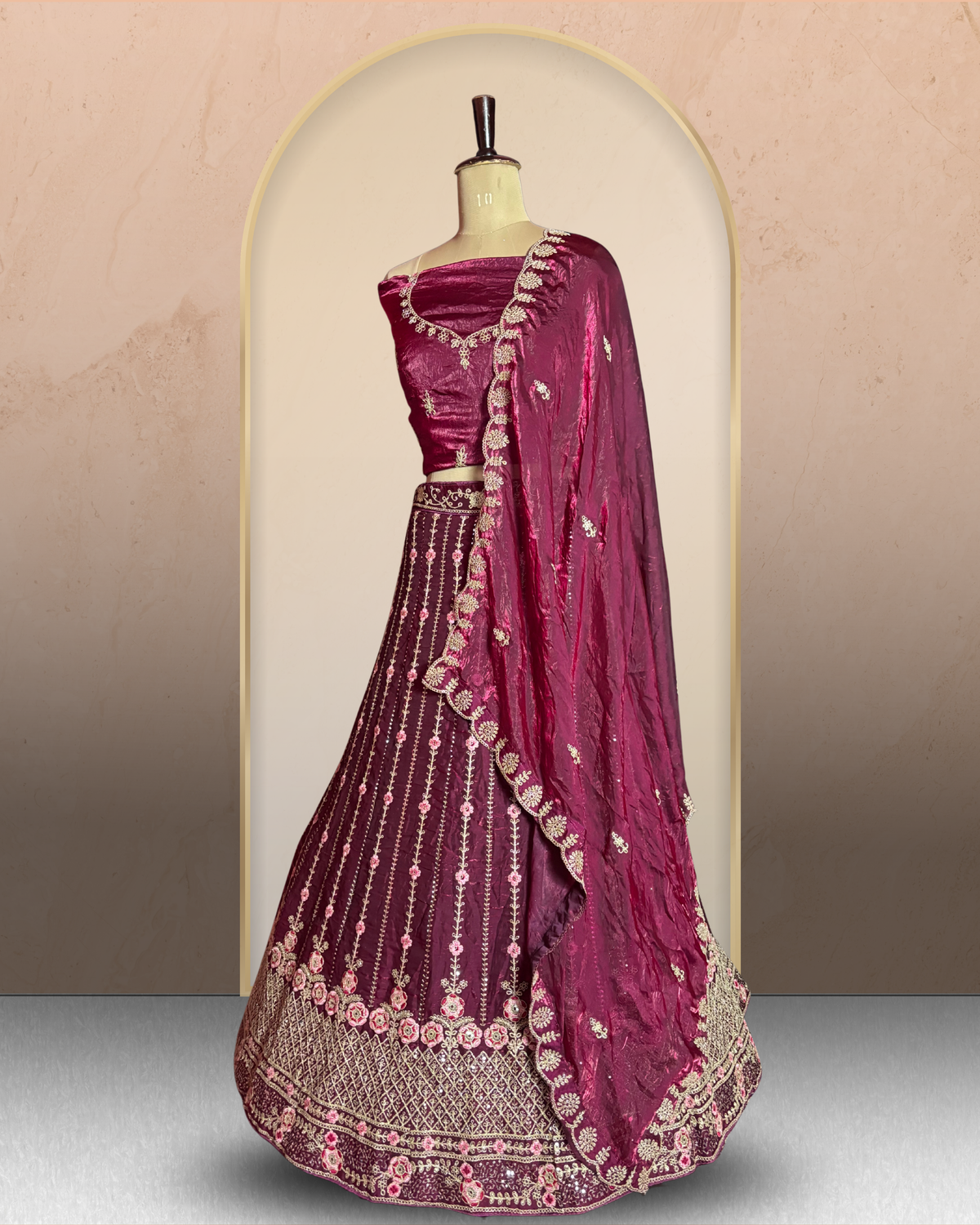 Floral Linework Embroidered  Lehenga
