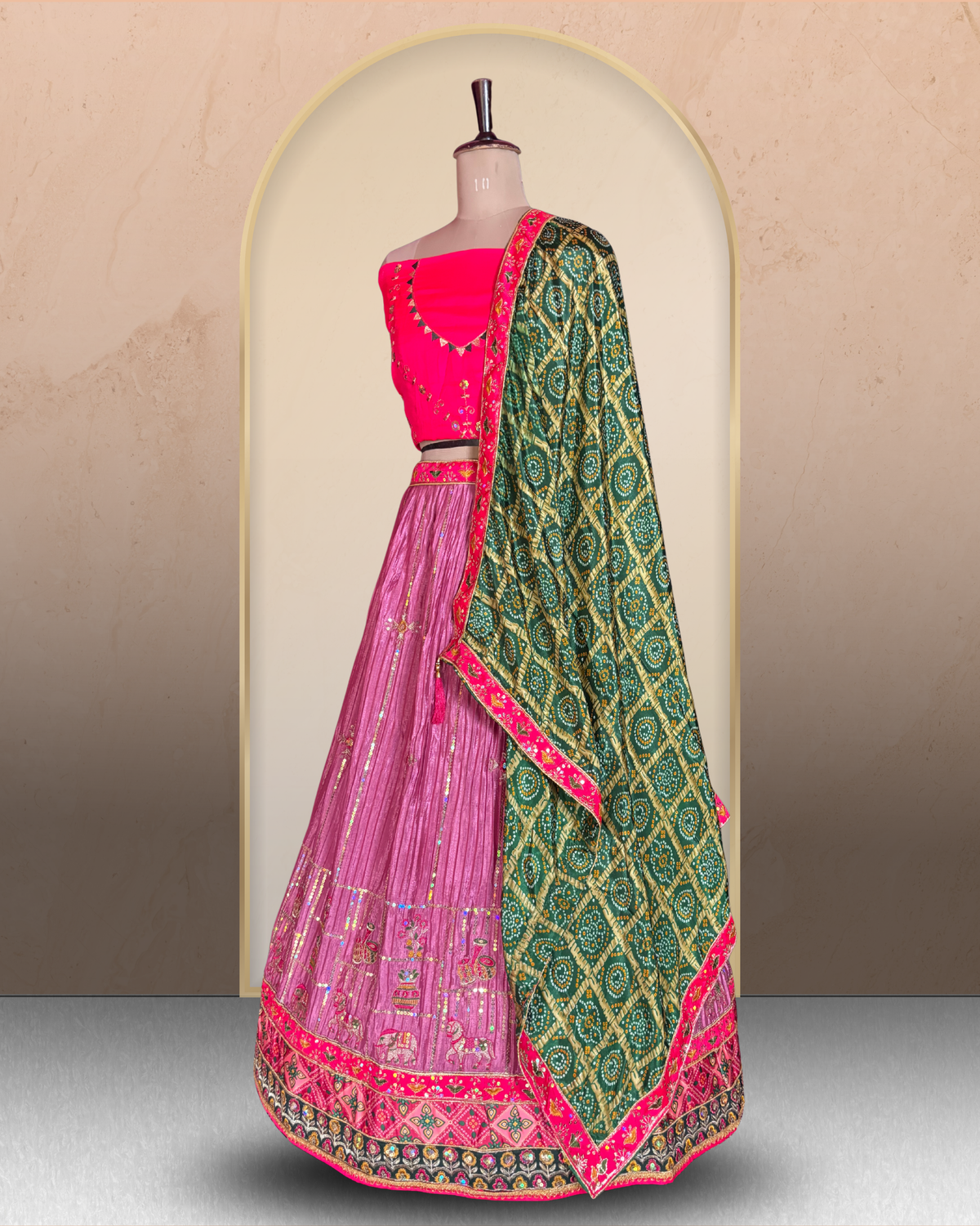 Elephant Motif Embroidered Lehenga