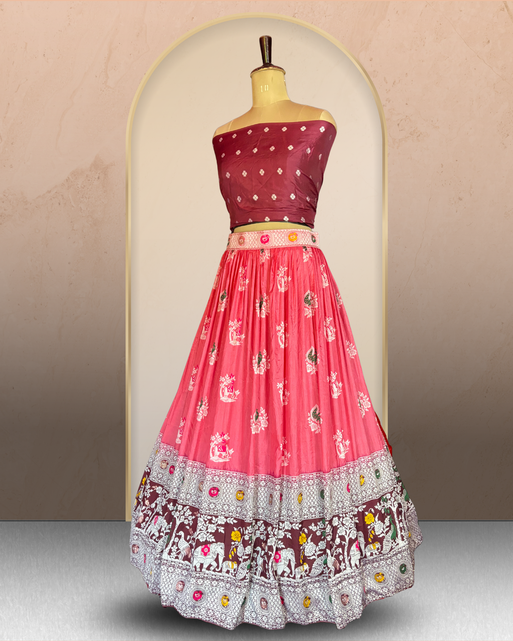 Elephant & Paisley Printed Lehenga