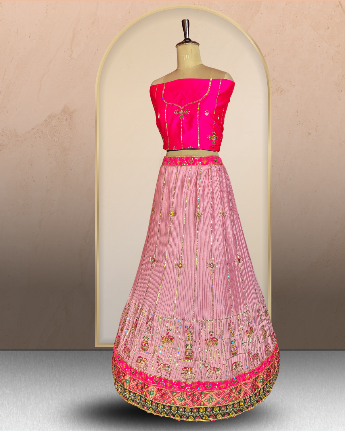 Elephant Motif Embroidered Lehenga