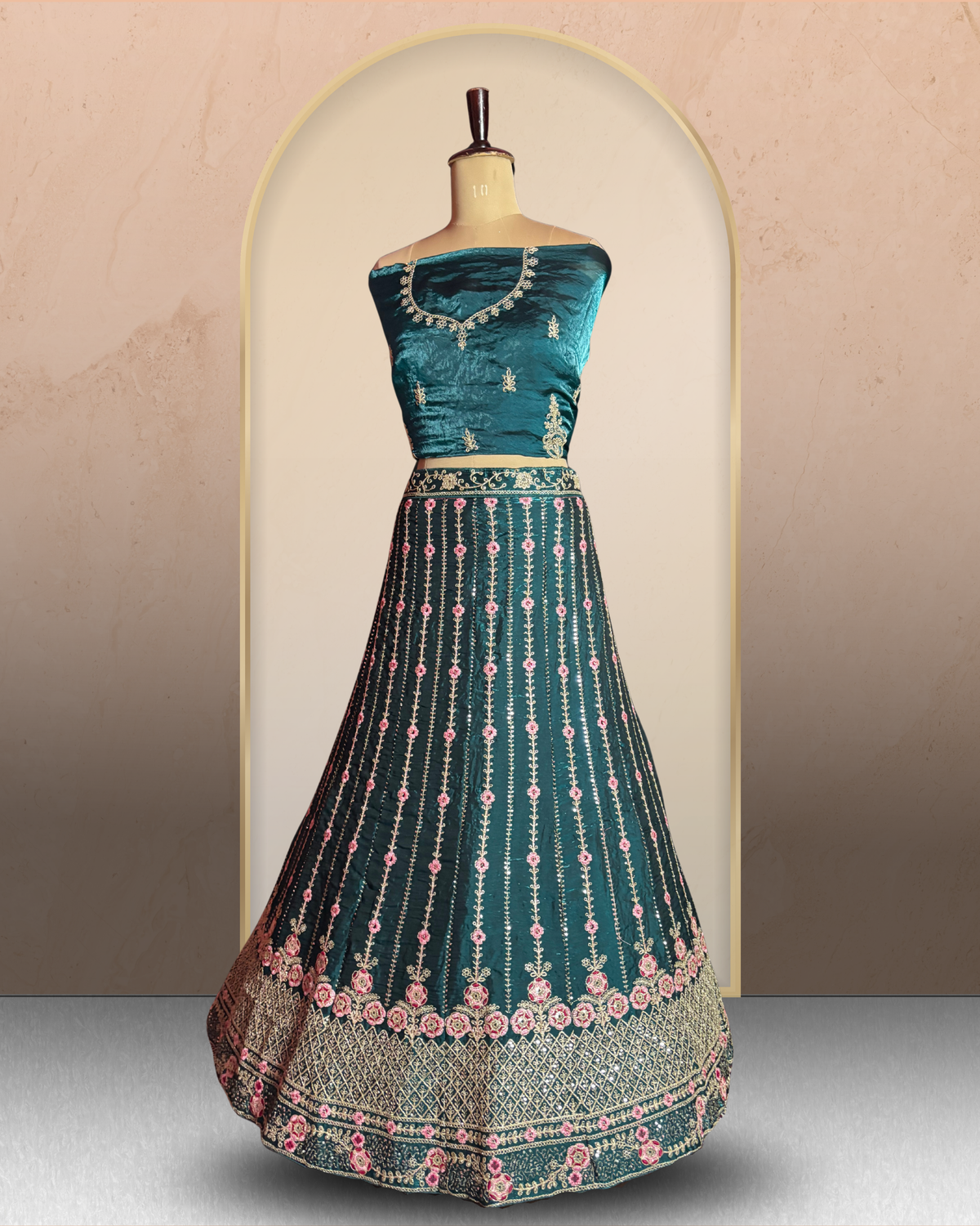 Floral Linework Embroidered  Lehenga