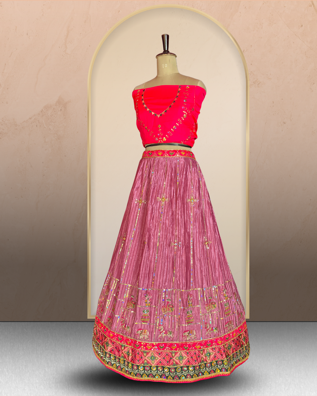 Elephant Motif Embroidered Lehenga