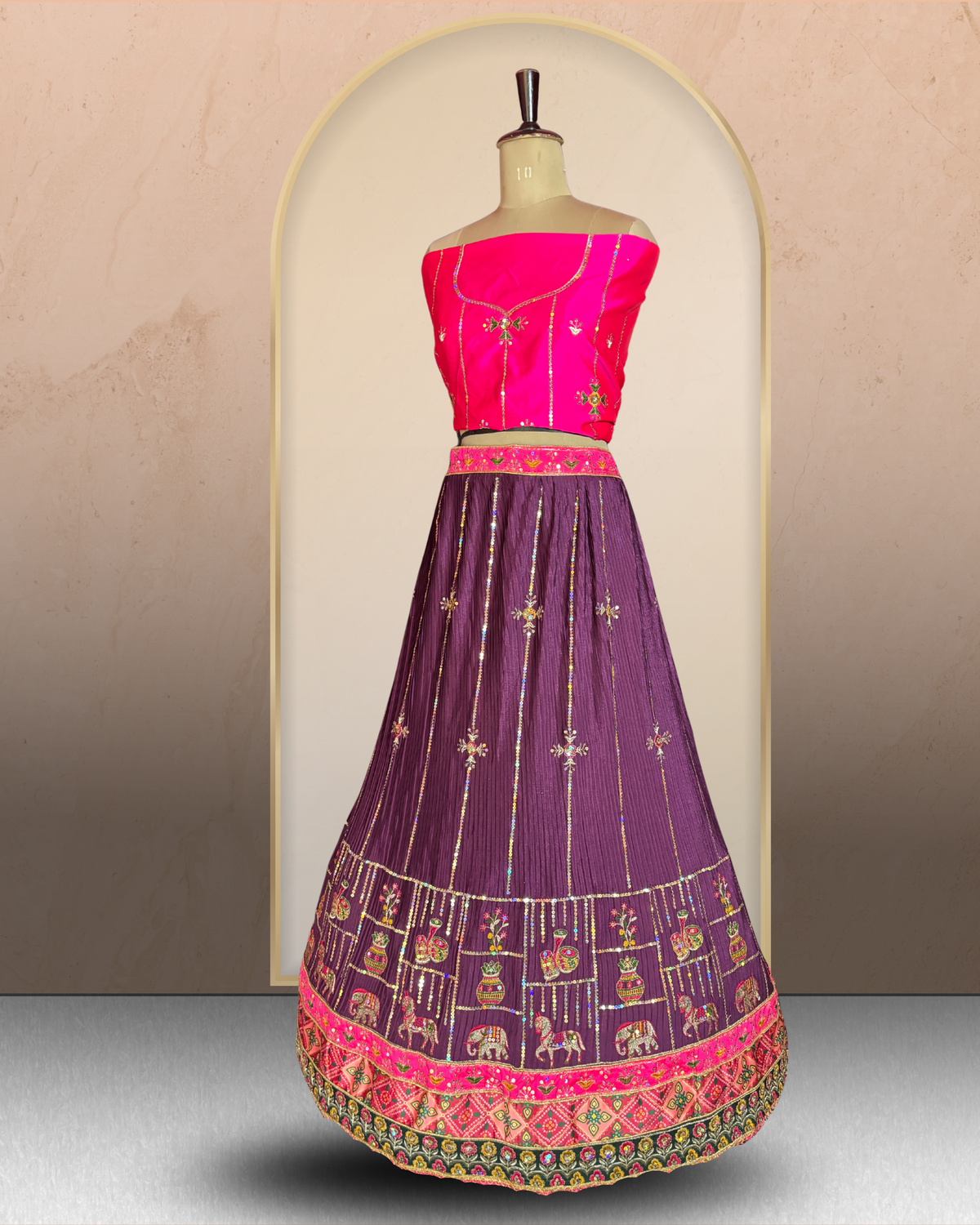 Elephant Motif Embroidered Lehenga