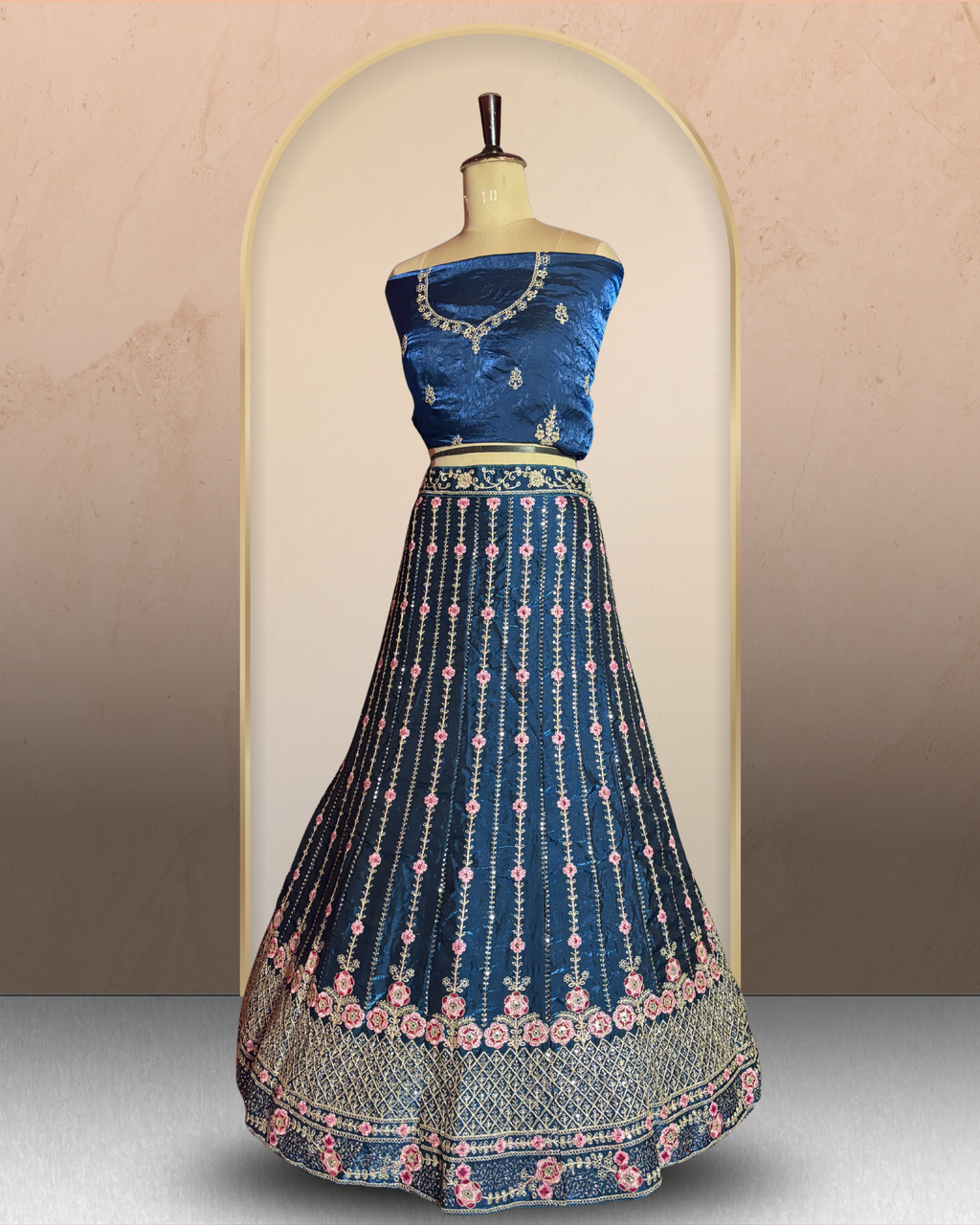 Floral Linework Embroidered  Lehenga