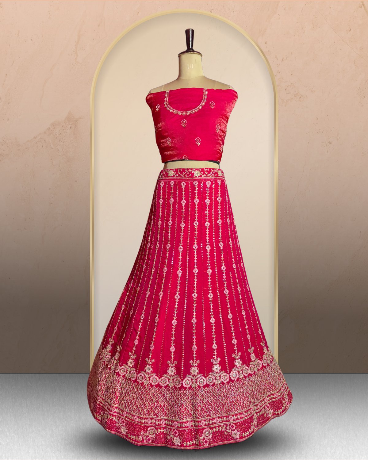 Floral Linework Embroidered  Lehenga
