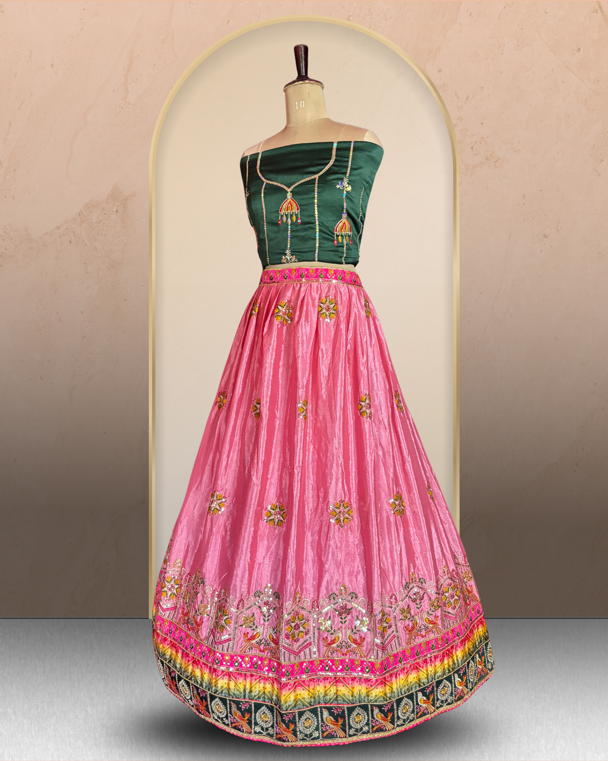 Bandhani Print Floral Embroidered Lehenga