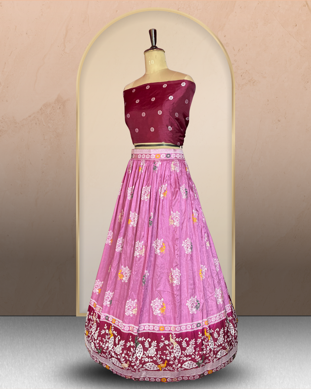 Peacock Floral Printed  Lehenga