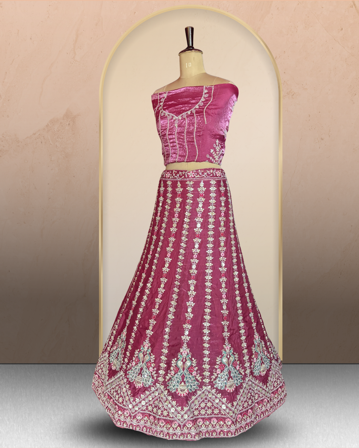 Peacock Floral Embroidered  Lehenga