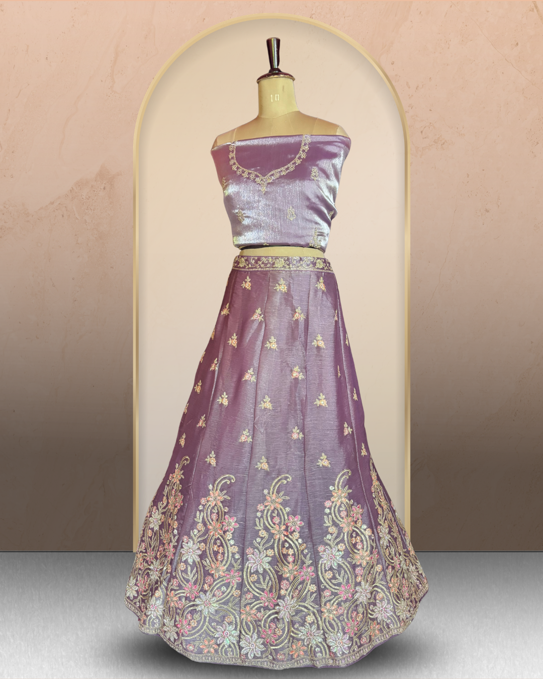 Ornate Floral Border Embroidered  Lehenga