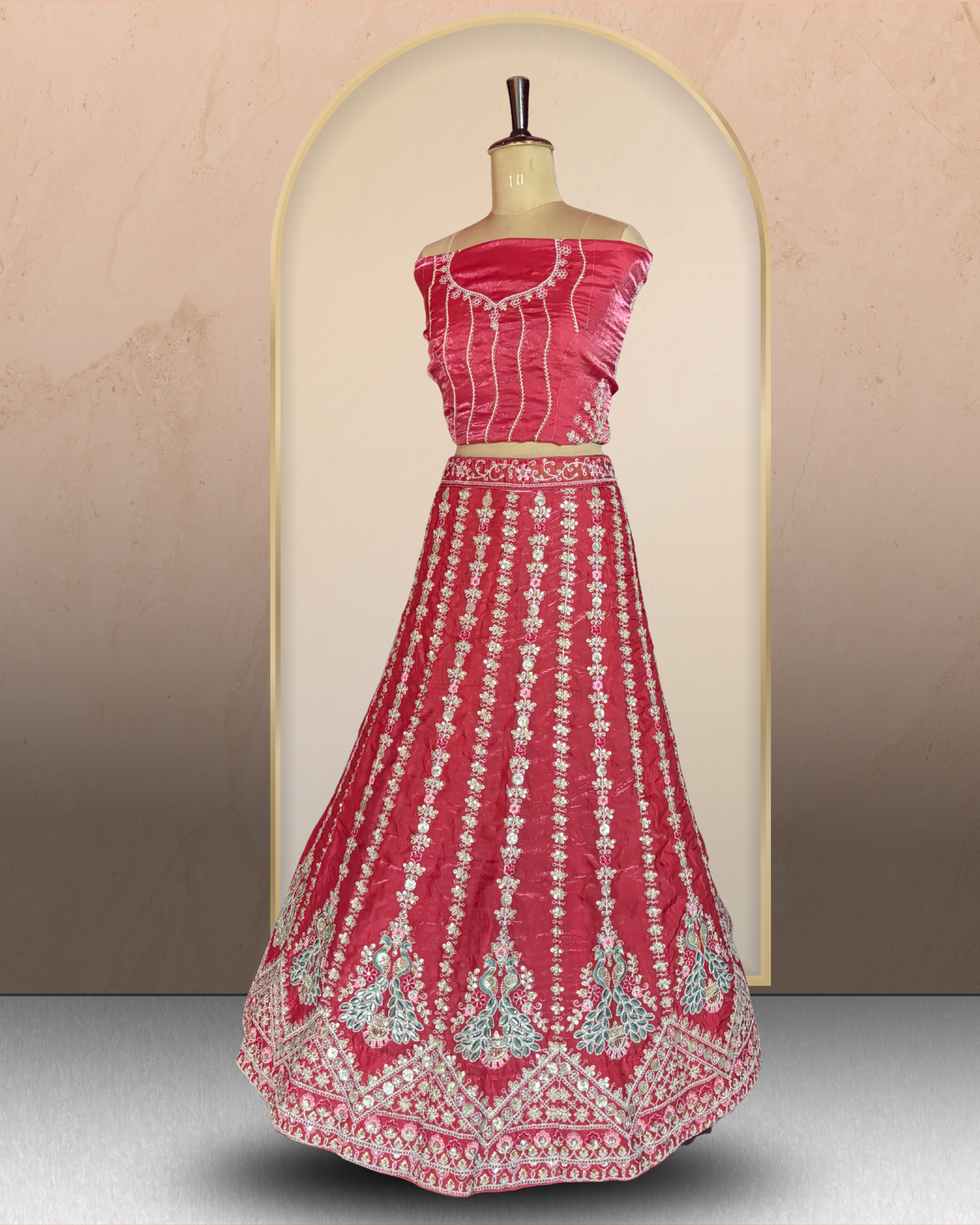 Peacock Floral Embroidered  Lehenga