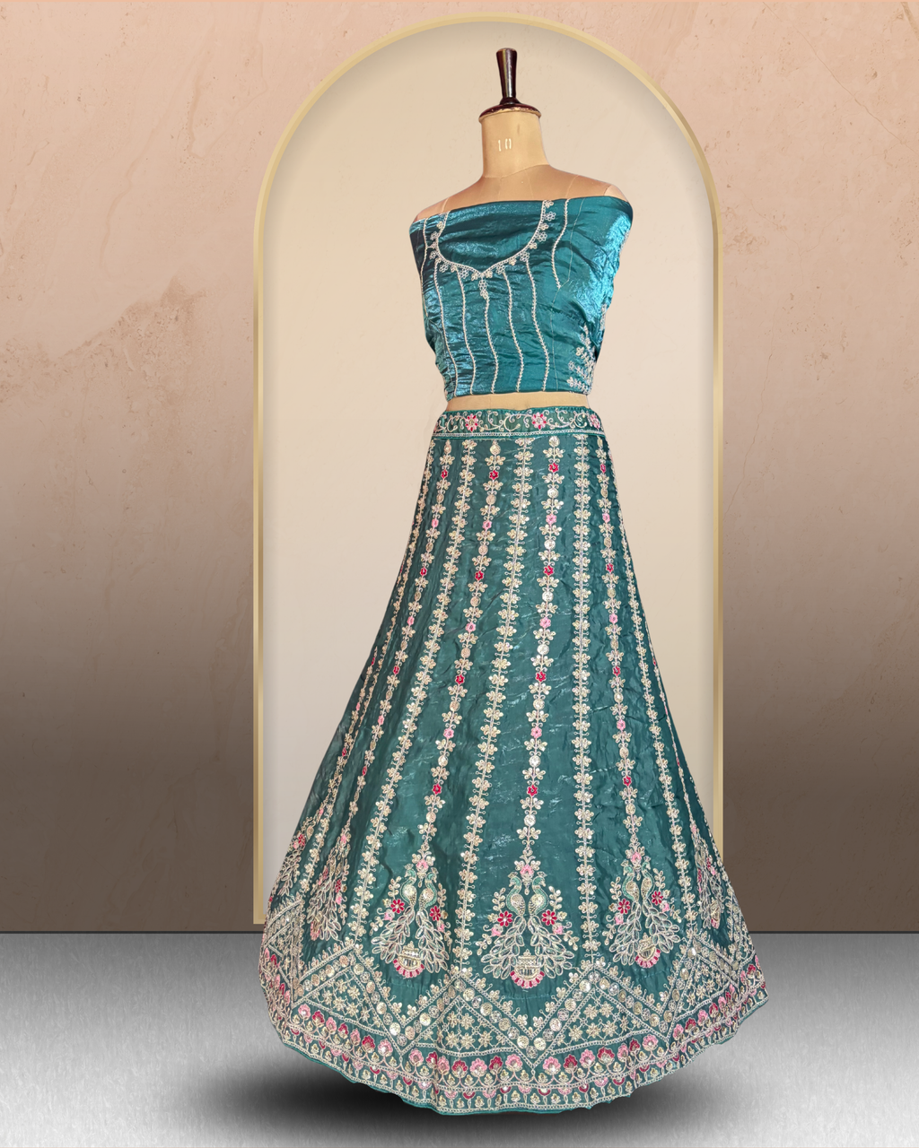 Peacock Floral Embroidered  Lehenga