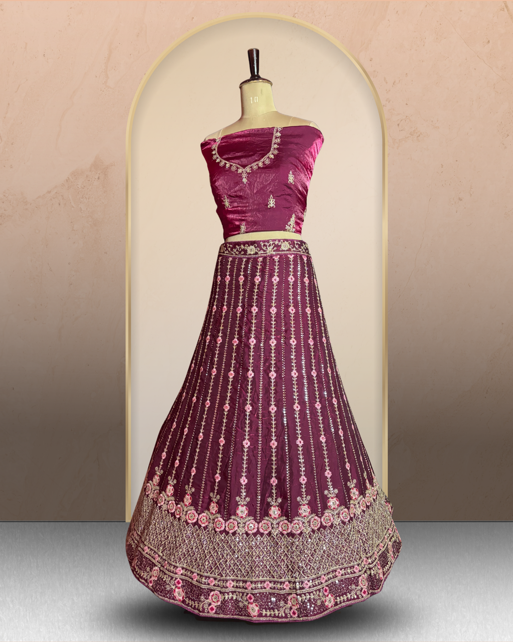 Floral Linework Embroidered  Lehenga