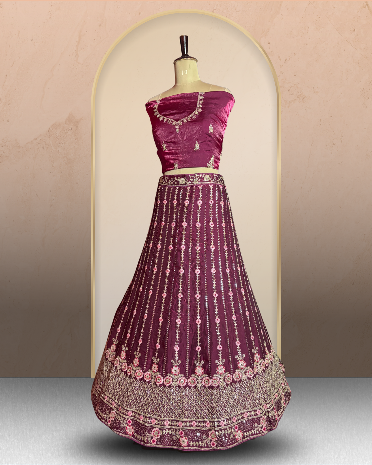 Floral Linework Embroidered  Lehenga