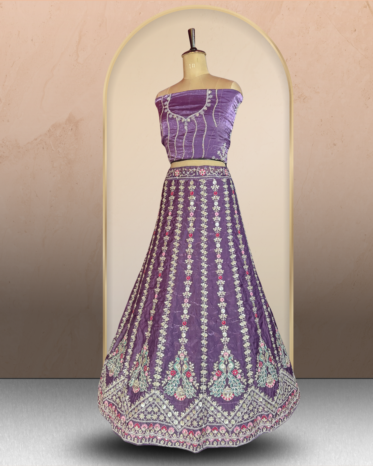 Peacock Floral Embroidered  Lehenga