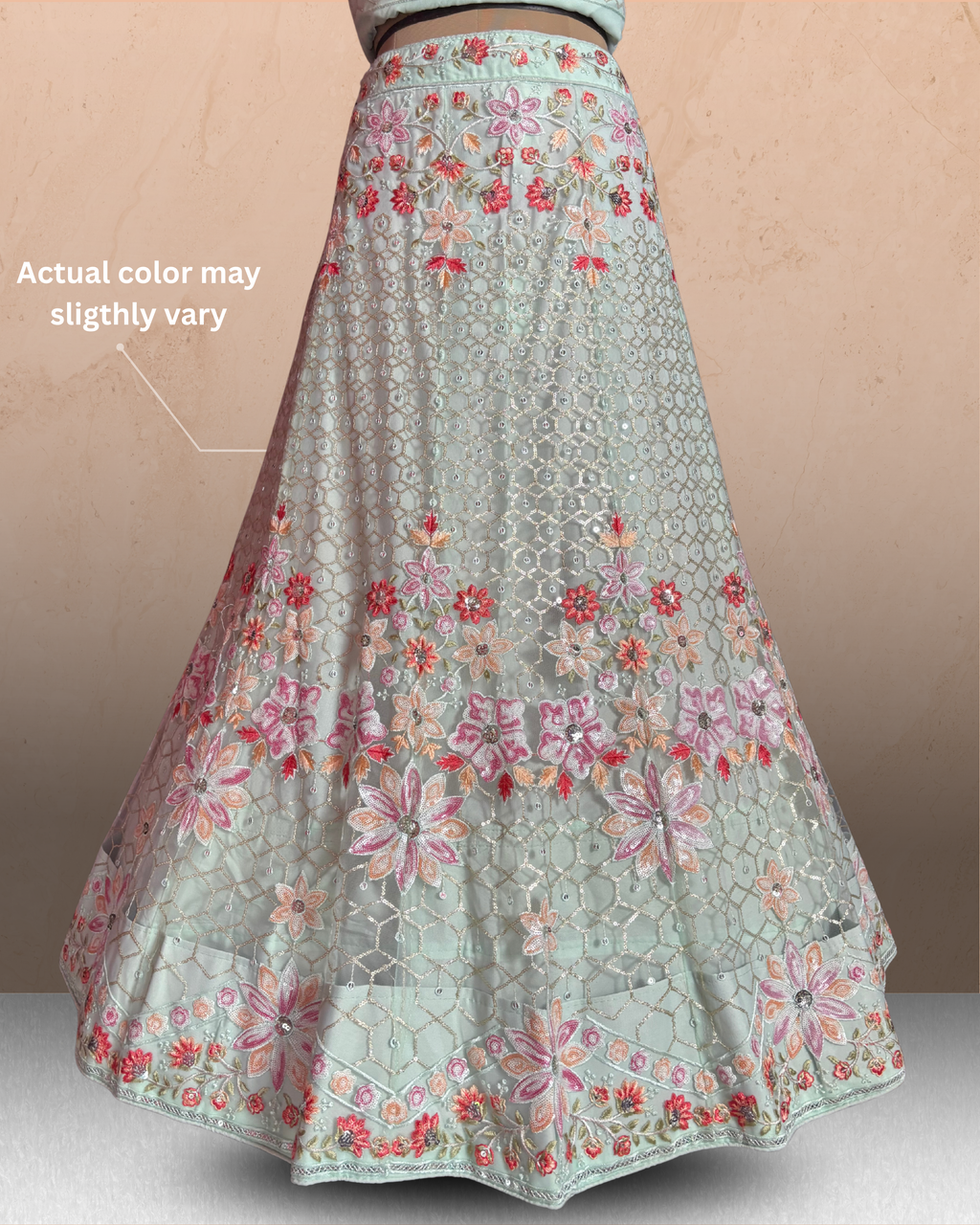 Floral Lattice Embroidered Lehenga