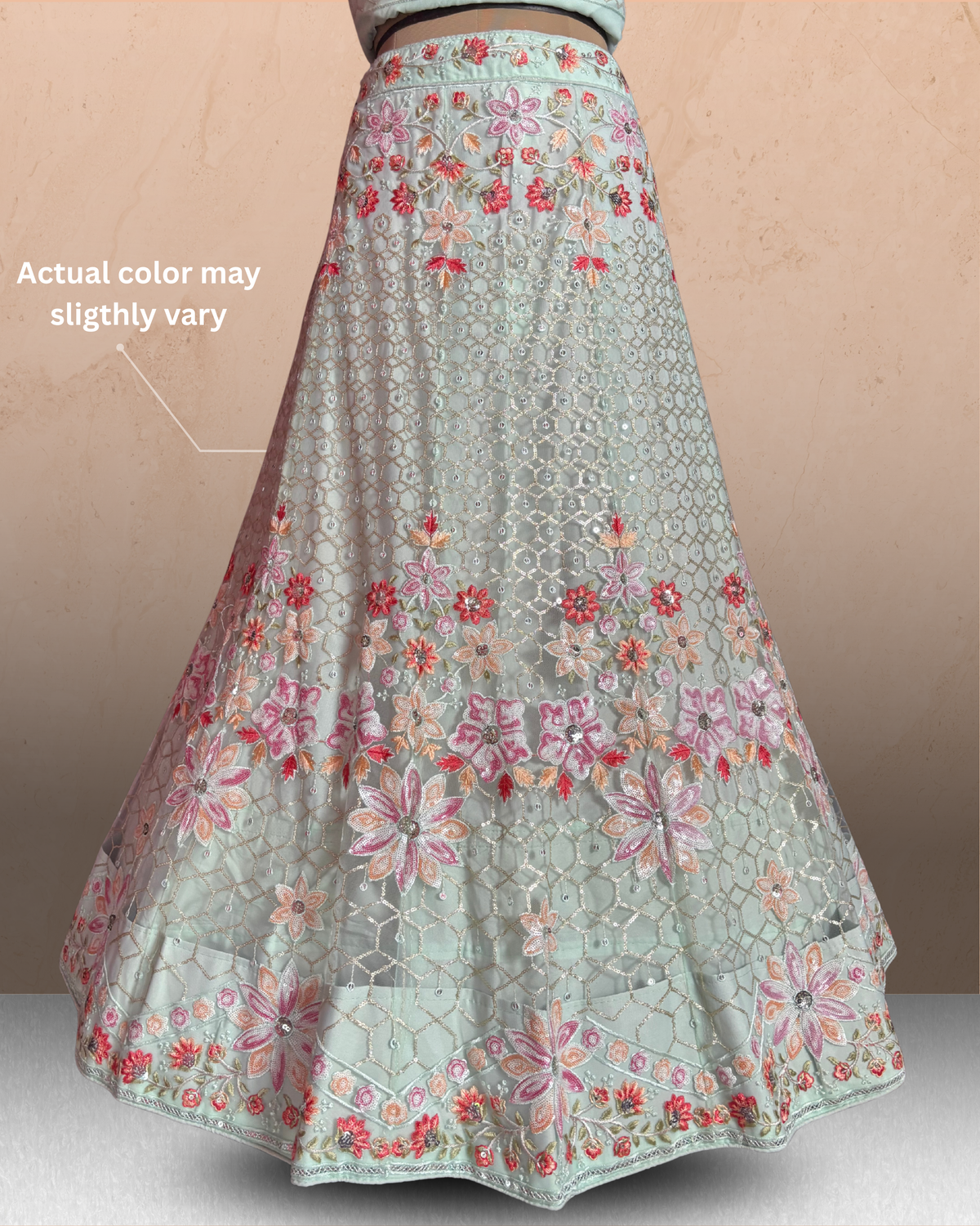 Floral Lattice Embroidered Lehenga