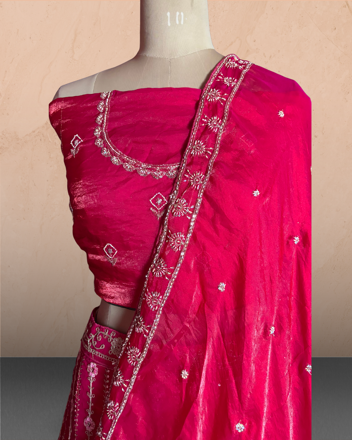 Floral Linework Embroidered  Lehenga
