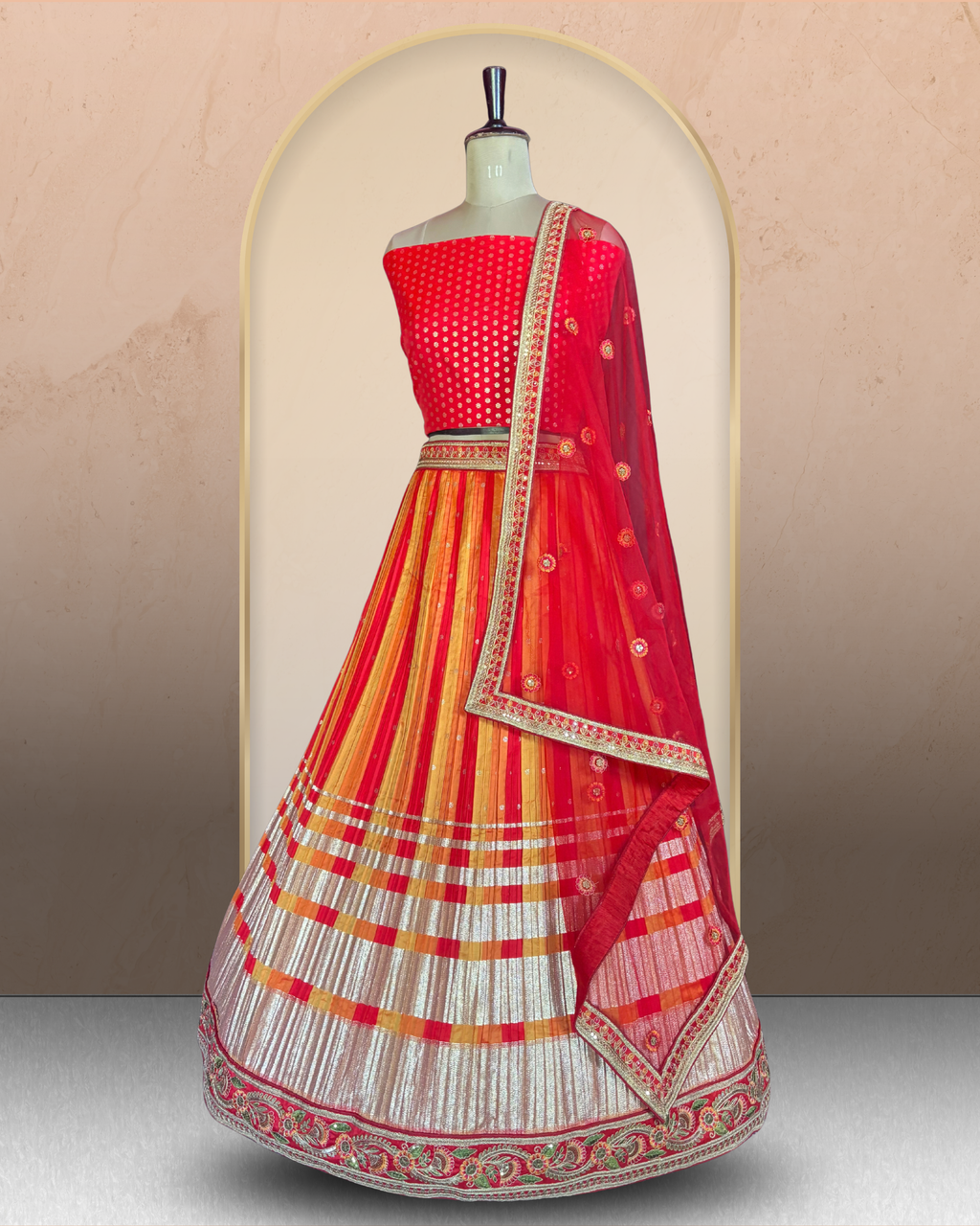 Resham Stripe Silk Lehenga