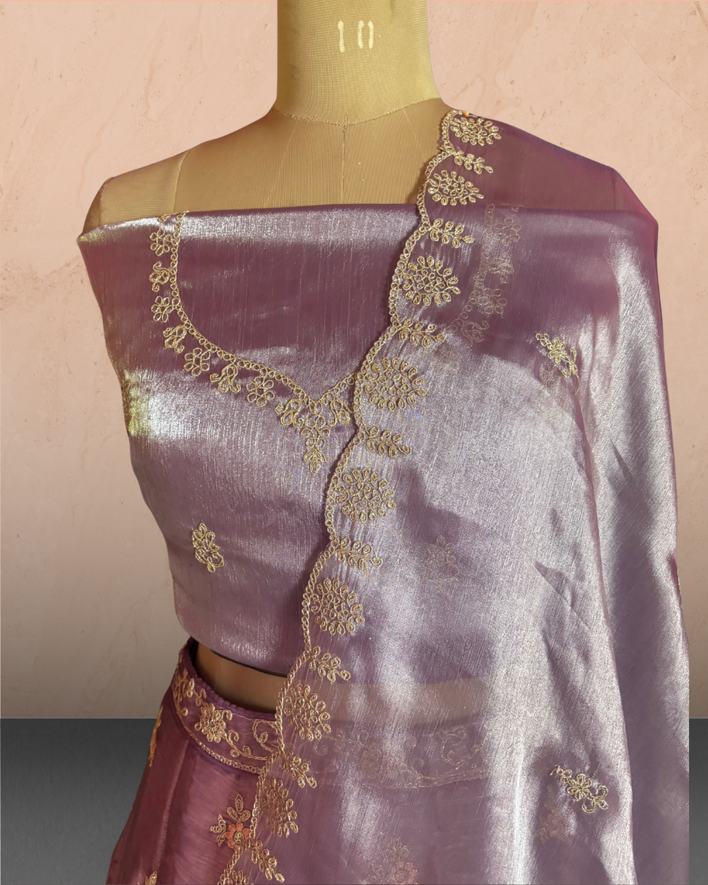 Ornate Floral Border Embroidered  Lehenga