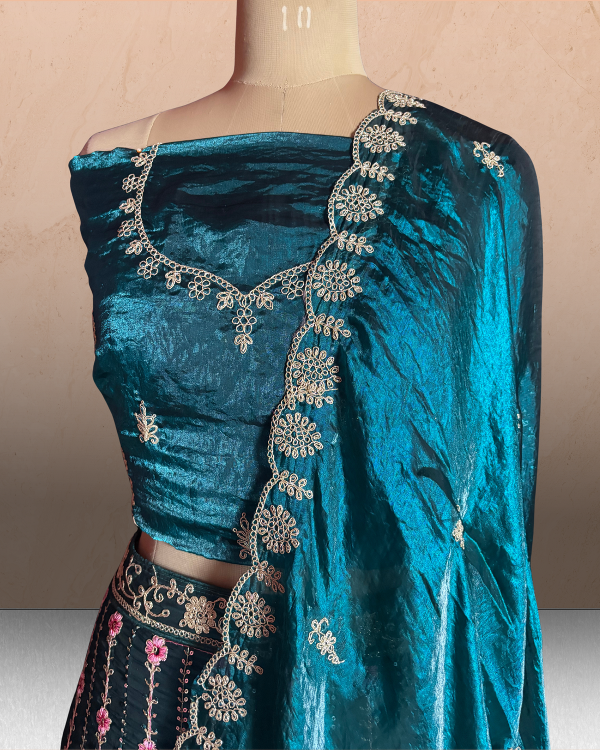 Floral Linework Embroidered  Lehenga