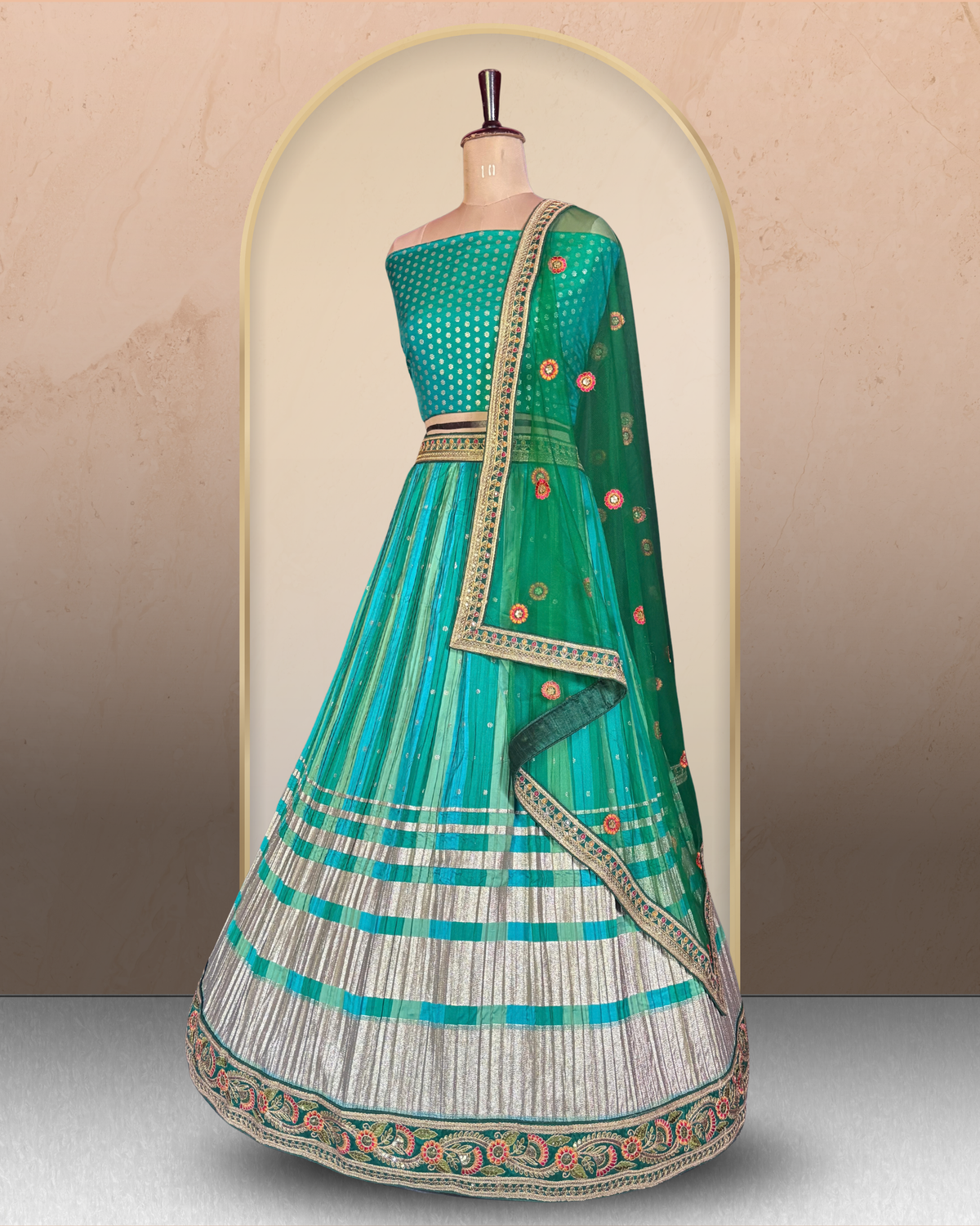 Resham Stripe Silk Lehenga