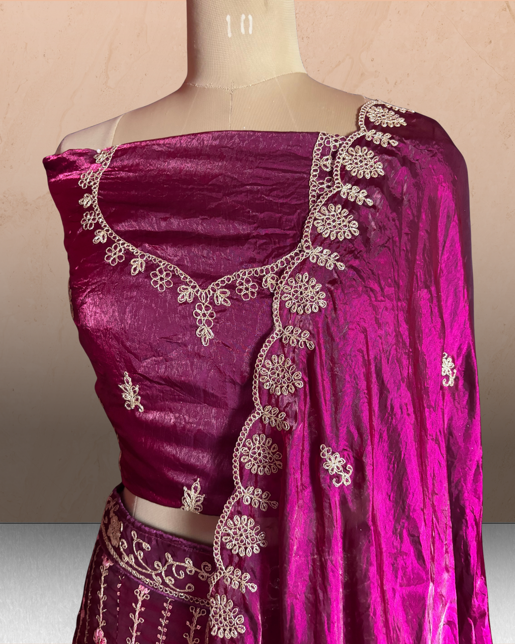 Floral Linework Embroidered  Lehenga