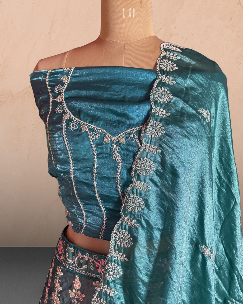 Peacock Floral Embroidered  Lehenga