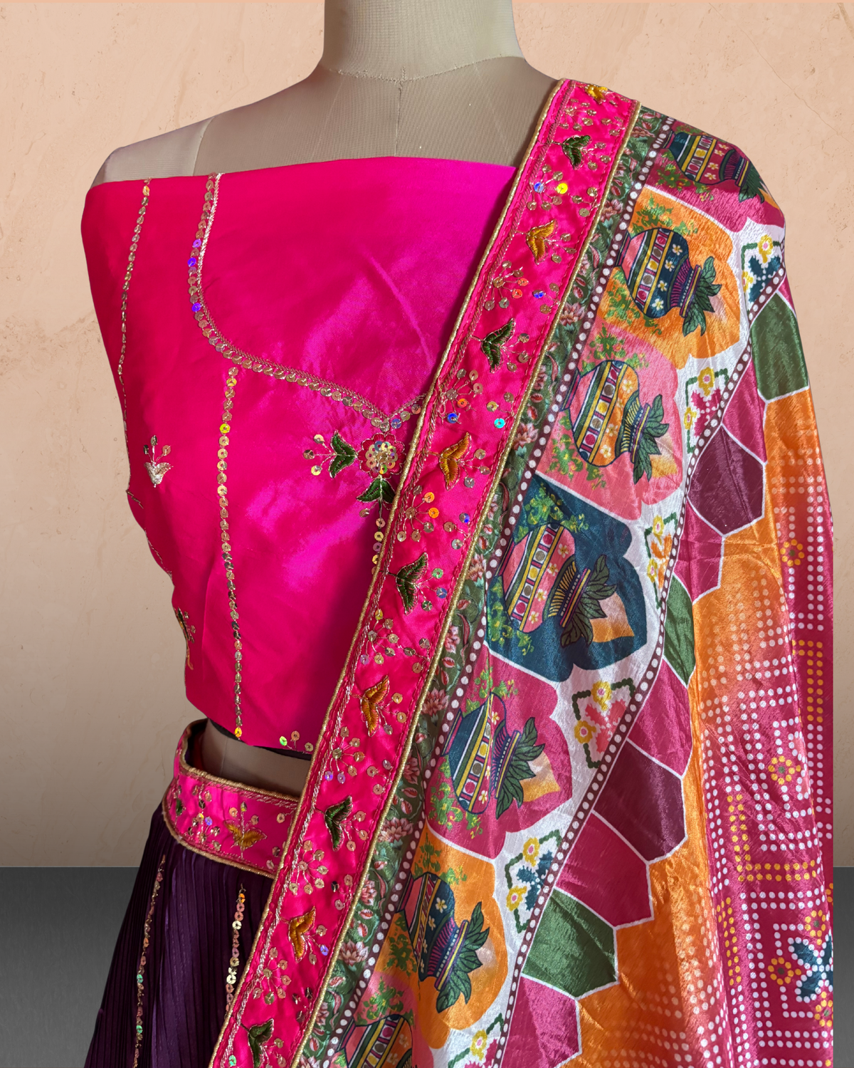 Elephant Motif Embroidered Lehenga