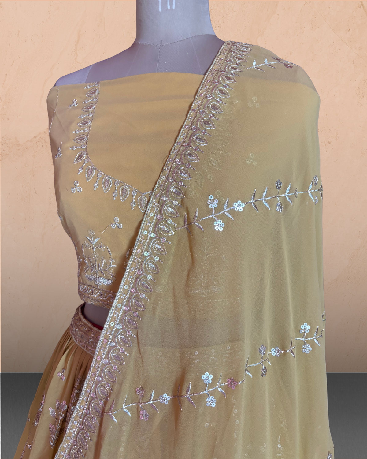 Floral Embroidered Unstitched Lehenga