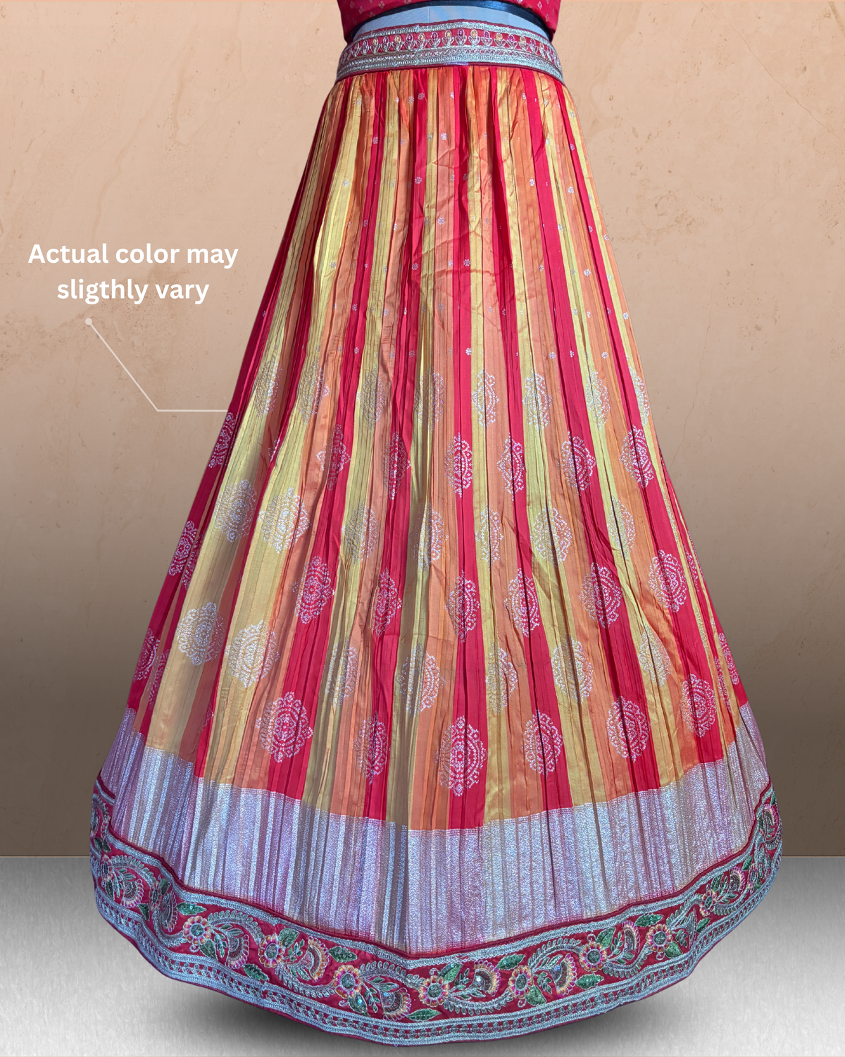 Striped Floral Silk Embroidered Lehenga