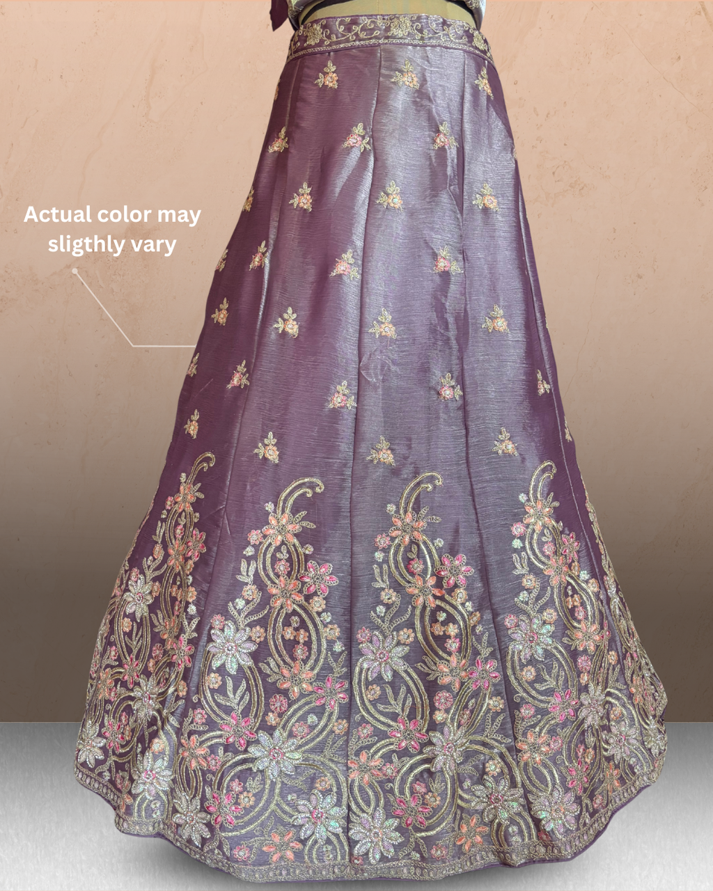 Ornate Floral Border Embroidered  Lehenga