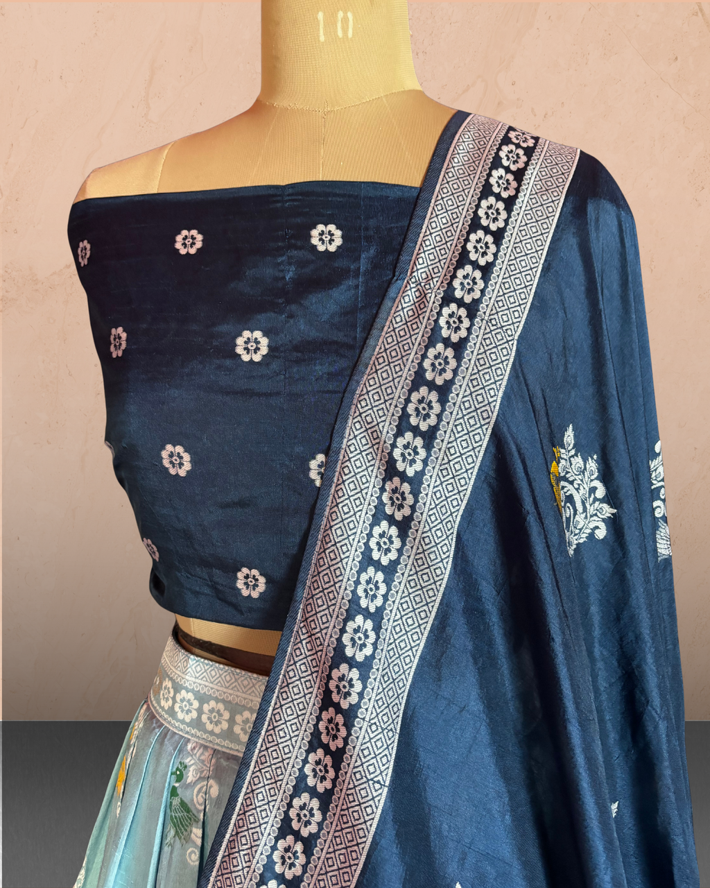 Peacock Floral Printed  Lehenga