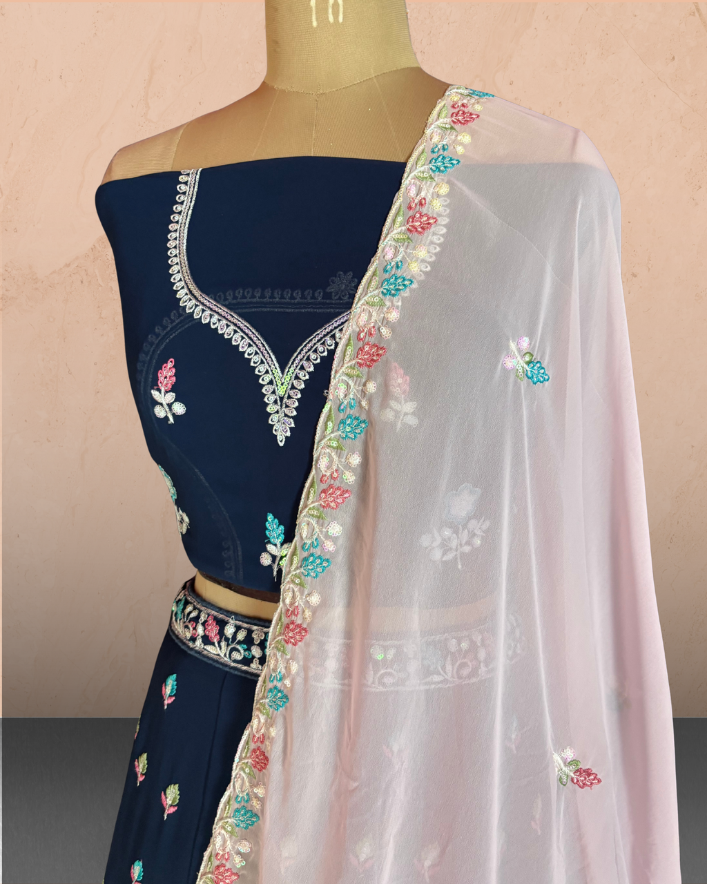 Floral Garden Embroidered Unstitched Lehenga