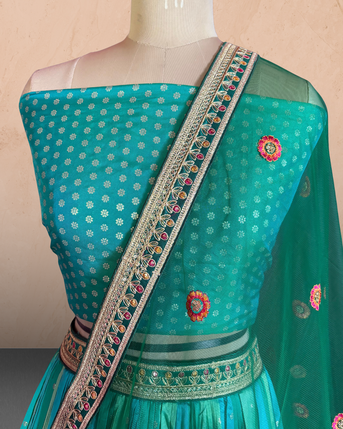 Resham Stripe Silk Lehenga
