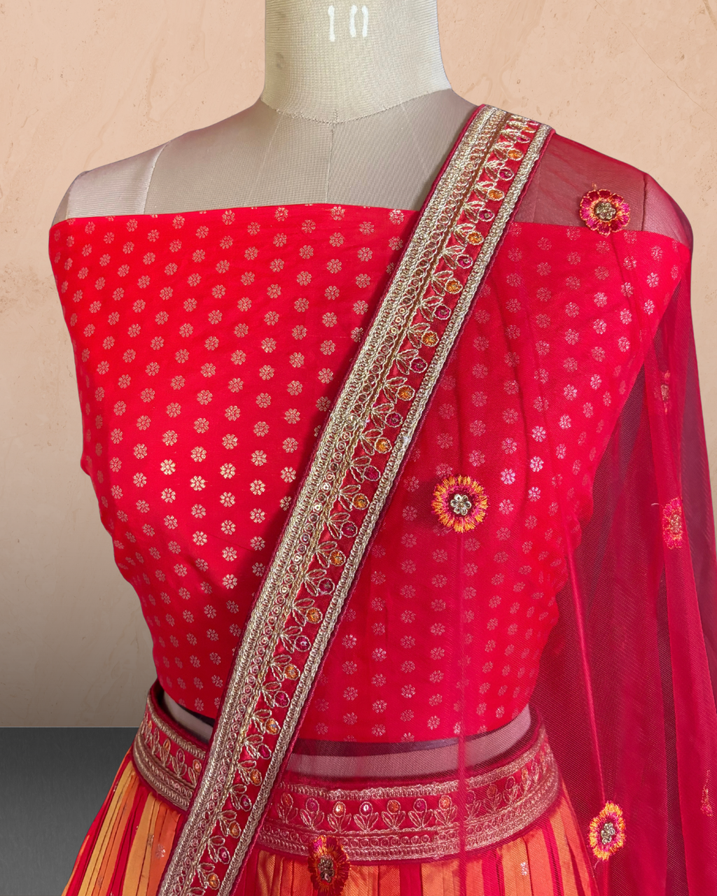 Resham Stripe Silk Lehenga